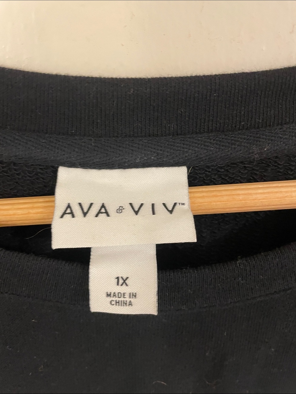 Ava & Viv Black Long-Sleeve Sweatshirt with Black and White Gathered Gingham Hem - Picture 2 of 3